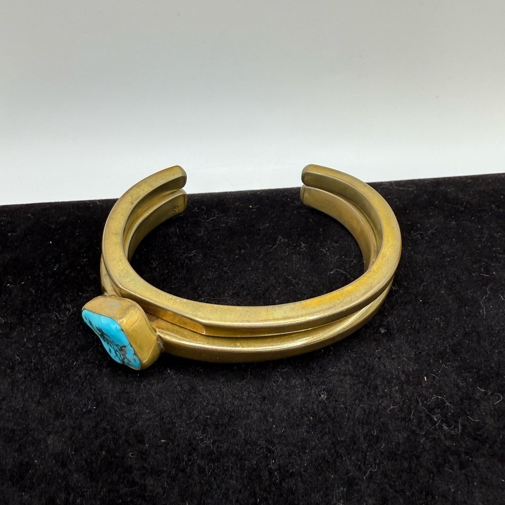 C. Griego Solid Brass Turquoise Two-Piece Cuff Bracelet Set – Navajo Artisan 75g